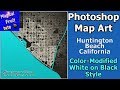 Photoshop Map Art Huntington Beach Modified-Color White on Black Style