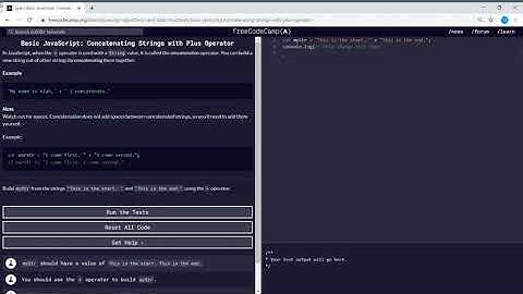Basic JavaScript (26/111) | Concatenating Strings with Plus Operator