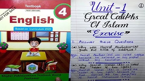Class 4 new course English Book Unit 1, Great Caliphs of Islam full Exercise,kpk textbook board 2021
