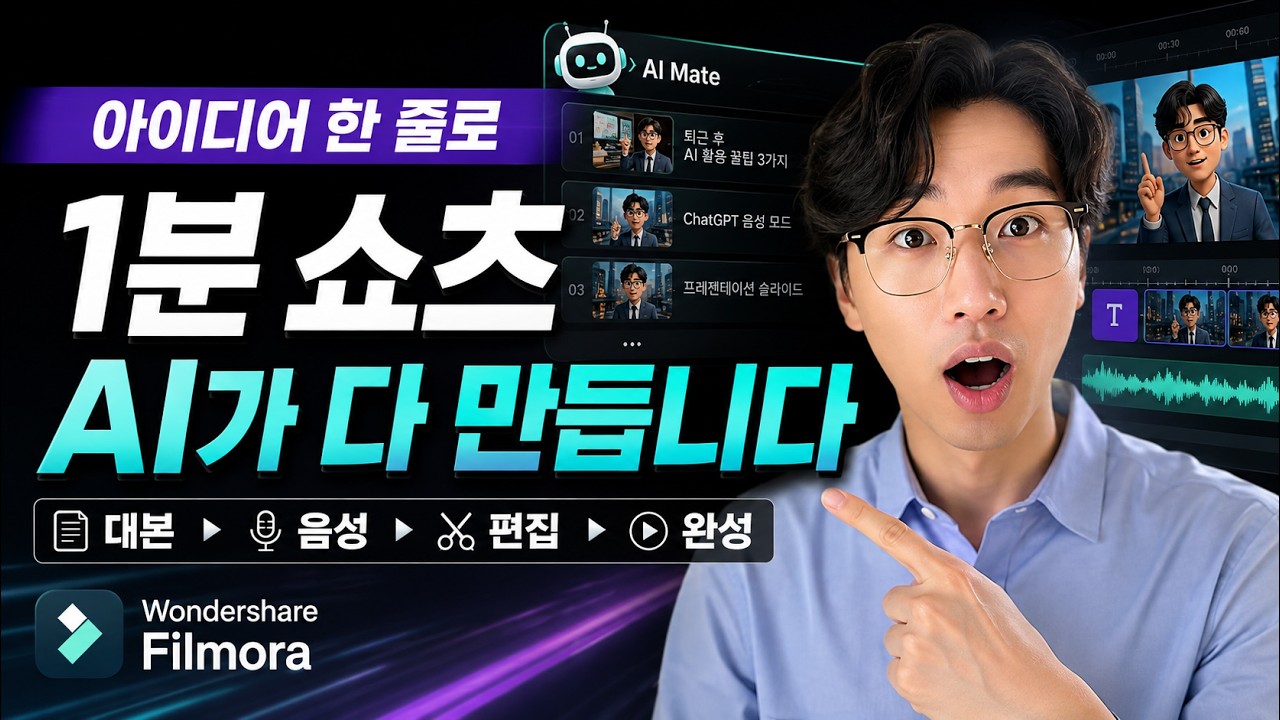 영상 편집 몰라도 된다고?｜필모라 15 AI Mate로 아이디어 1줄→쇼츠 한 편 자동 완성