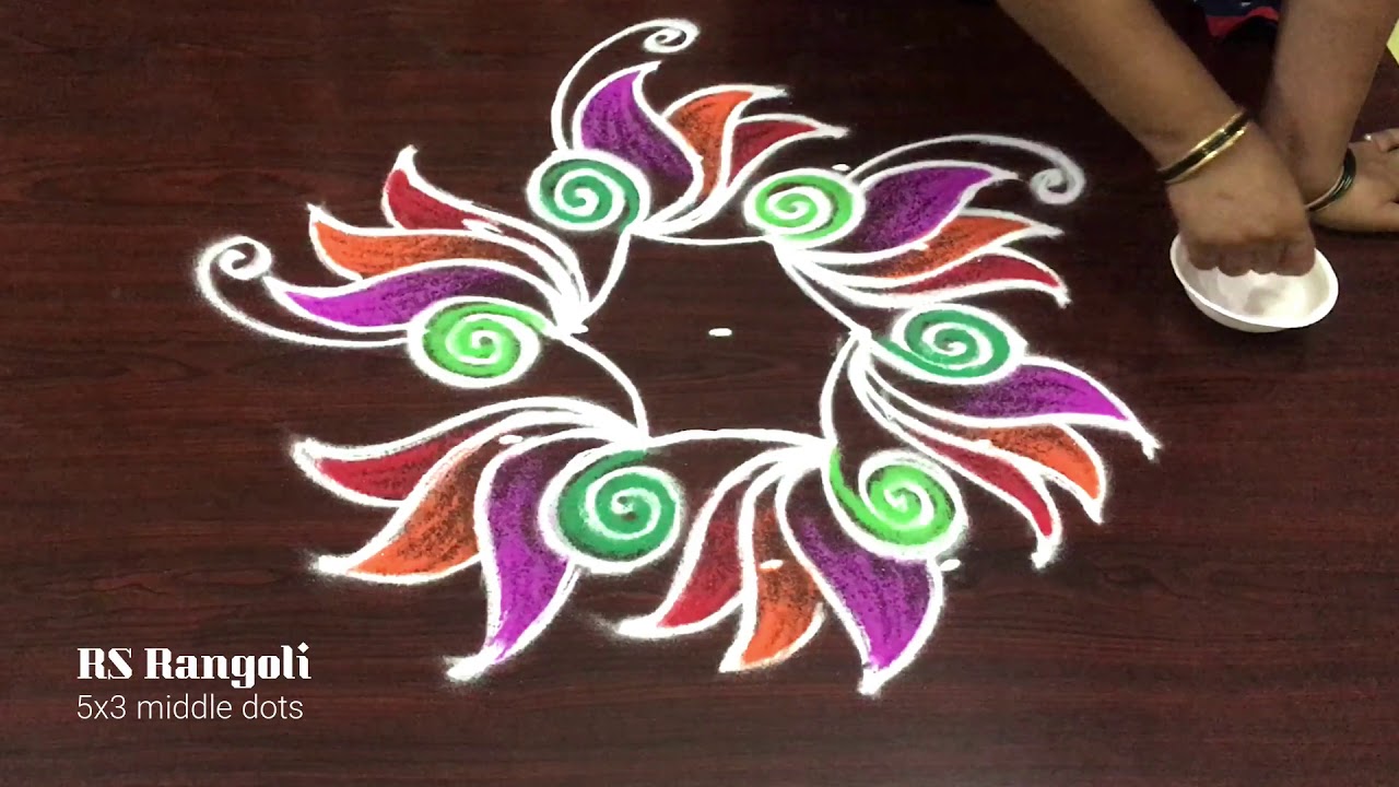 5 Dots Ugadi rangoli design Simple & Cute color rangoli designs for Ugadi special rangoli