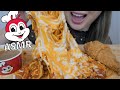 ASMR SPICY Cheesy Jollibee Spaghetti with Chickenjoy and Gravy *NO Talking Eating Sounds | N.E