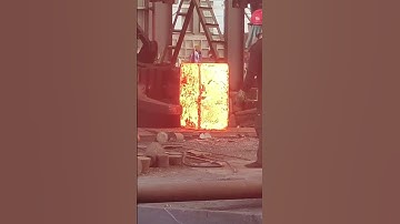 Forge this giant rectangular iron block at high temperature. Dangerous forging