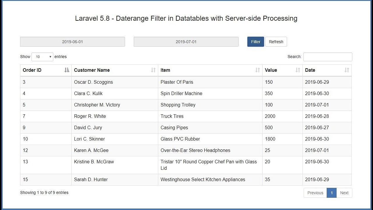 Orthodox weerstand hand Laravel 5.8 - Date range Filter in Datatables with Server-side Processing -  YouTube