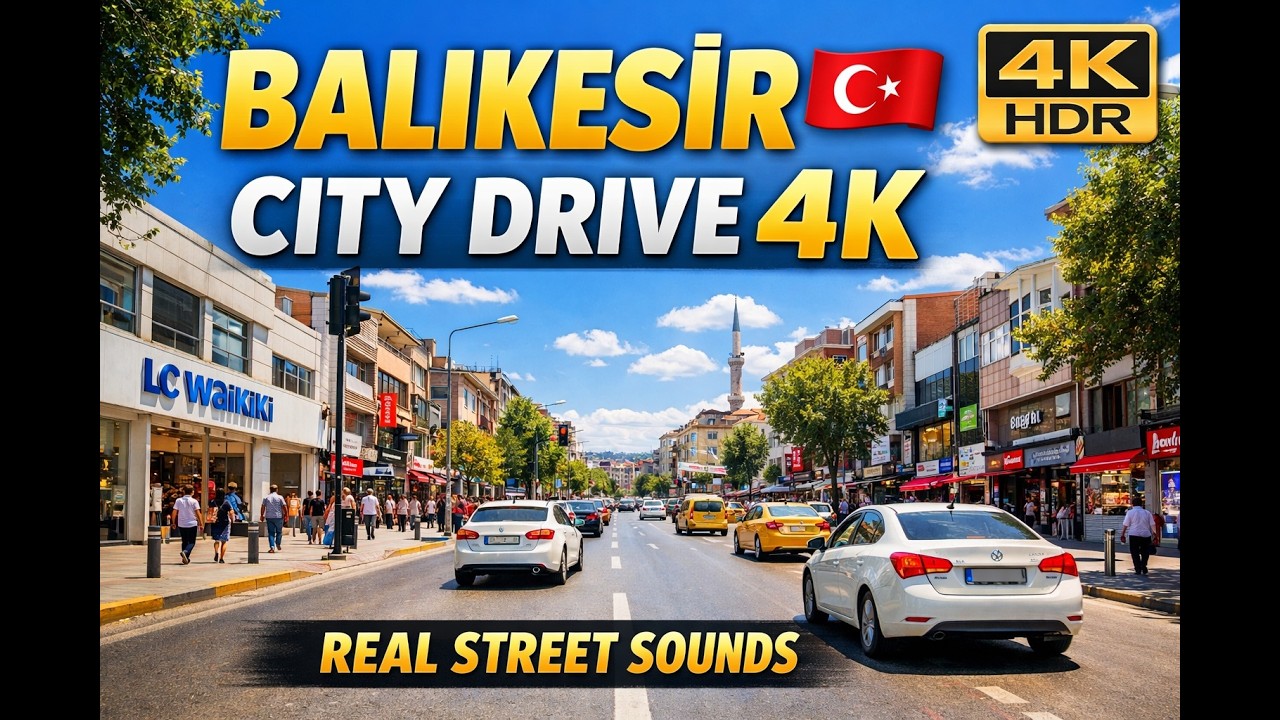 Balıkesir City Center Driving Tour 🇹🇷 | 4K HDR Natural City Sounds | Daytime Street Drive Turkey