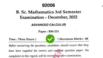 Mdu B Sc Math 3rd Sem Advanced Calculus Question Paper 2022