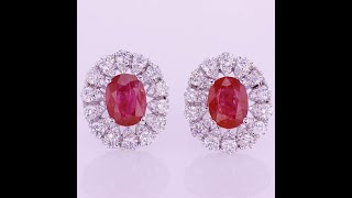 4.5CT 18KT WHITE GOLD DIAMOND & RED RUBY OVAL CUT GEMSTONE STUD EARRINGS