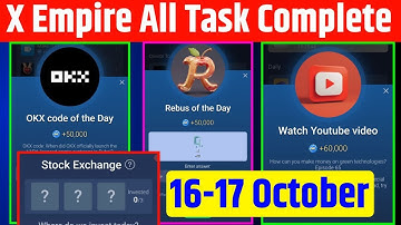 16  October All Quests Code X Empire | Youtube Video Code | Rebus Of The Day | Investment Fund Card