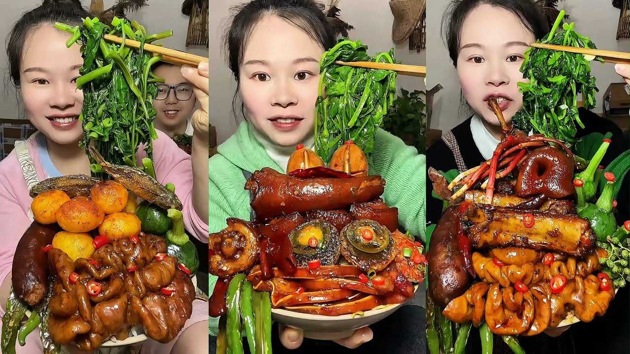 🔥 Homemade Mukbang | Braised Pork, Water Spinach, Eggs & Super Spicy Chili 🌶️ | Super delicious