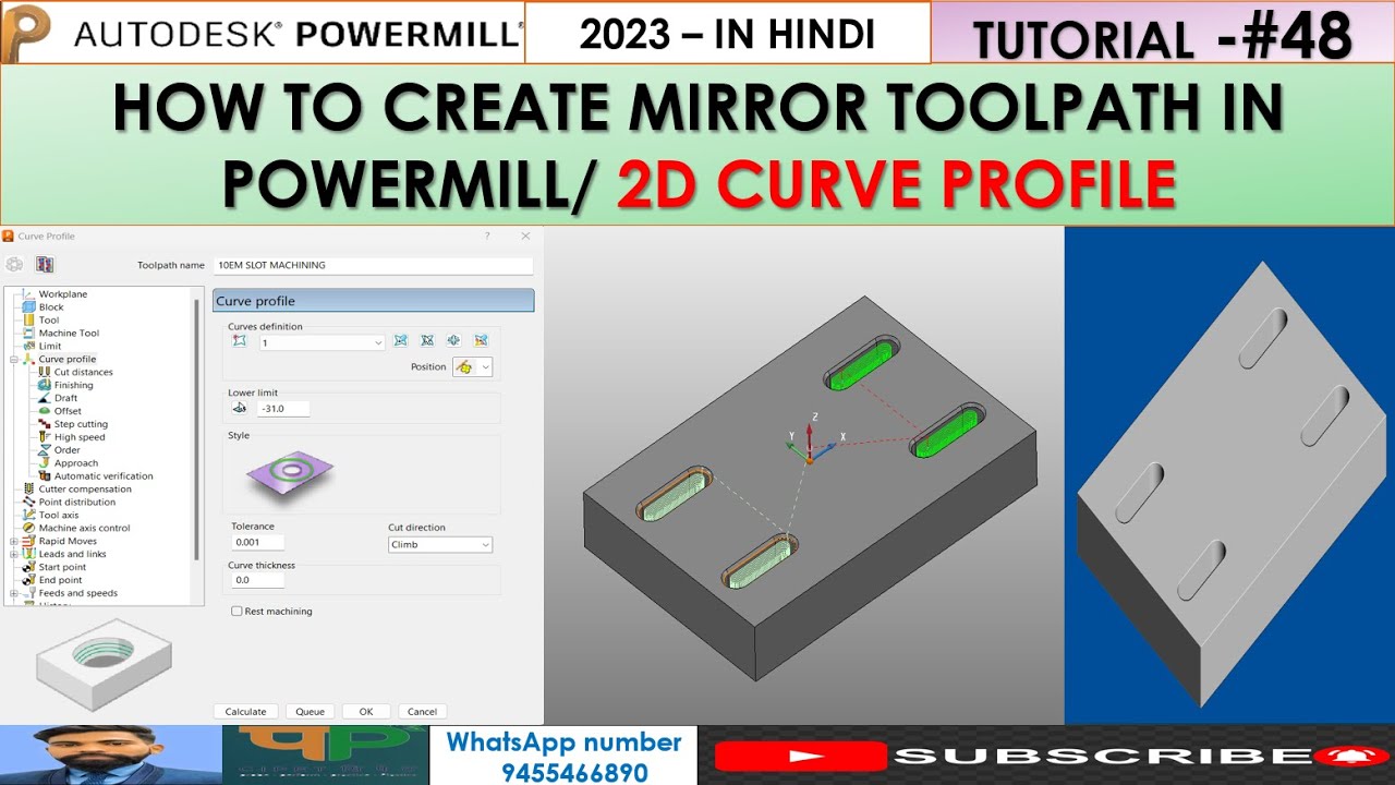How to create Mirror Toolpath in Power mill |Power mill mirror Toolpath in Hindi |2d Curve Profile