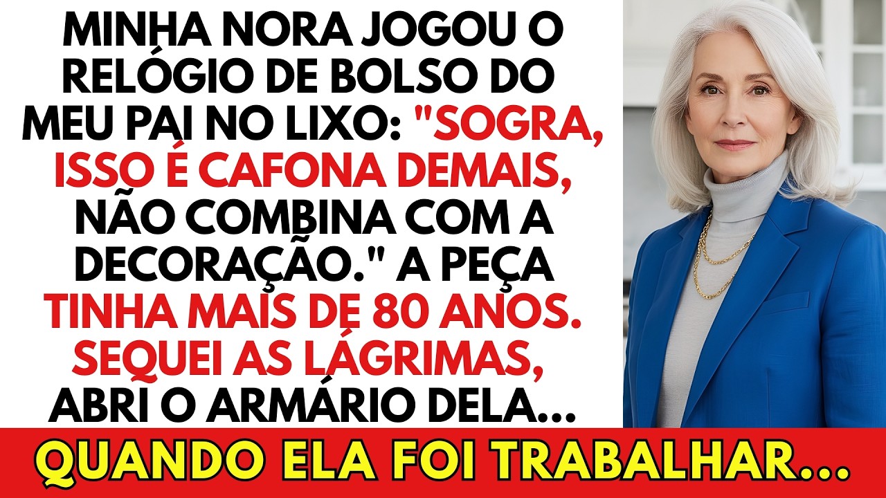 Uma manhã normal transformou-se no dia em que percebi que a minha nora me queria apagar da minha própria casa. Encontrei o relógio de prata do meu pai no lixo, no meio de cascas de abacate e borra...