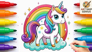 How to Draw a Cute Unicorn with Rainbow Step by Step | Art Snip Genius screenshot 5