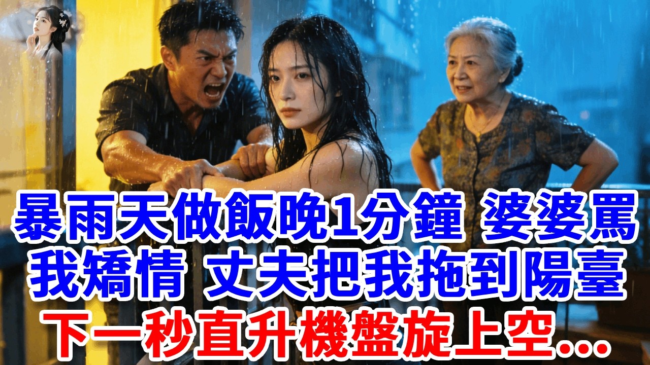 暴雨天我做飯晚1分鐘，婆婆罵我矯情，丈夫把我拖到陽臺淋雨：再有下次 滾出陳家！下一秒直升機盤旋上空，婆家傻眼：妳到底是誰？#詩涵講故事#為人處世#生活經驗#情感故事#晚年哲理#說故事#完結文#原創故事