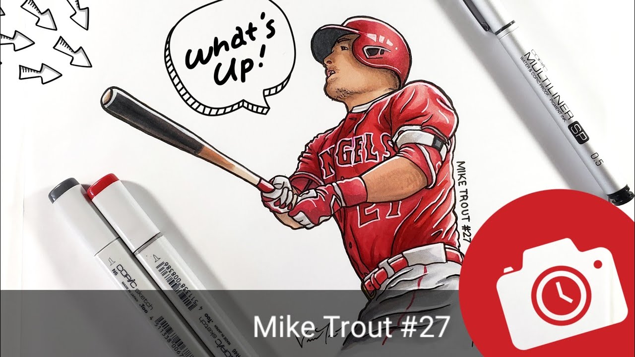 Mike Trout #27 Copic Marker Drawing Time-lapse - YouTube