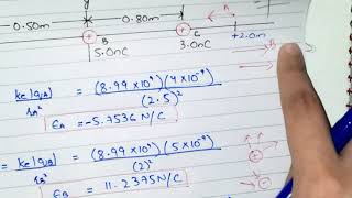 Three point charges are aligned along the x-axis as shown in figure below. Find the electric field..