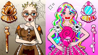 How To Become Rainbow Mermaid!  Barbie Transformation Handmade  Lovely Barbie