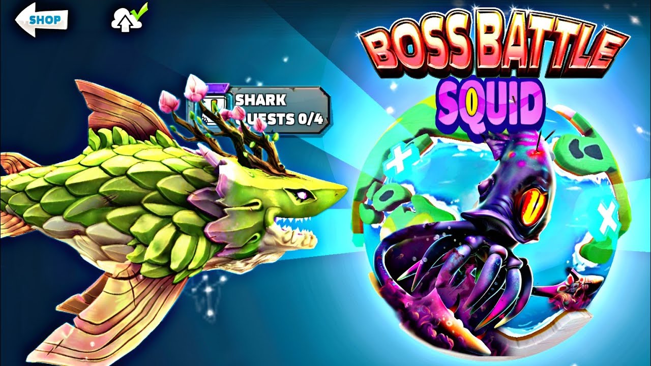 New Giant Colossal Squid Boss | Hungry Shark World Gaia Shark Vs Giant Colossal Squid Boss