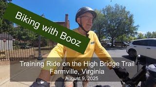 Training Ride on the High Bridge Trail, Farmville, VA
On August 21st I head off on a 2-day bike trip covering about 112 miles. So, today I decided to do a 60+ mile ride on the High Bridge Trail that passes through Farmville, VA, about an hour drive from my home in Lynchburg, VA. The trail is 32 miles long so my plan was to ride west from Farmville to the trail’s western end in Pamplin, VA. Turned out that round trip ride brought me to 36+ miles. After having lunch I headed east out of Farmville on the trail. The High Bridge itself is on this section of trail. I didn’t ride to the trail’s western end but, instead, turned around after 12 miles so my entire ride would be around 60+ miles.
It was a good practice ride as I learned several things regarding my bike battery, my water and food consumption, and taking advantage of the bike’s power assist along with being in the appropriate mechanical (derailleur) gear to get my average speed from 8.5 mph to my desired 12 mph. Next I need to load my bike as I will on my trip and see how I do with my fully loaded bike. I’m riding a 48 lb Velotric Breeze 1 with a front basket and rear (Topeak) rack with a Topeak rack bag with fold out panniers. The bike has three levels of assist (Eco, Trail & Boost) each with 5 Power Assist levels. I used Eco 1 for the whole ride and consumed 61% of my battery power. Training Ride on the High Bridge Trail, Farmville, VA