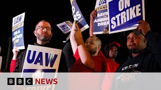 US car worker strikes: 10,000 people walk out at General Motors, Ford and Stellantis - BBC News