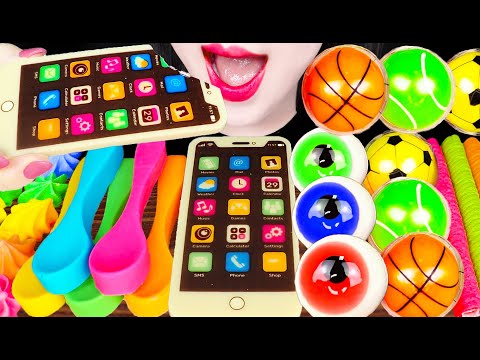 ASMR RAINBOW DESSERTS MUKBANG EDIBLE iPhone 먹는 아이폰 먹방