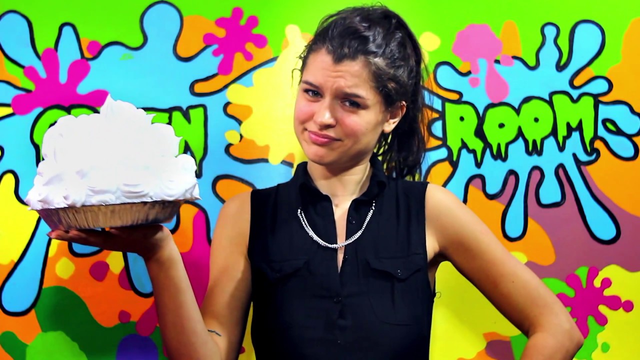 Super Cute Girl Having Fun With Pies And Slime! - Mia getting slime on her head and pies in her face.