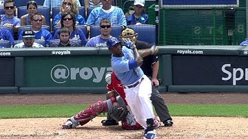 LAA@KC: Cain plates two runs with a double to left