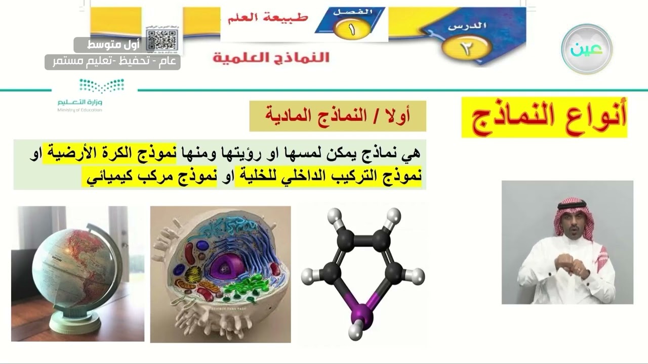 النماذج العلمية -  (النماذج -أنواع النماذج ) - العلوم - أول متوسط