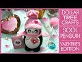 DIY Dollar Tree Sock Penguin - Valentine's Edition - Valentines Day Craft