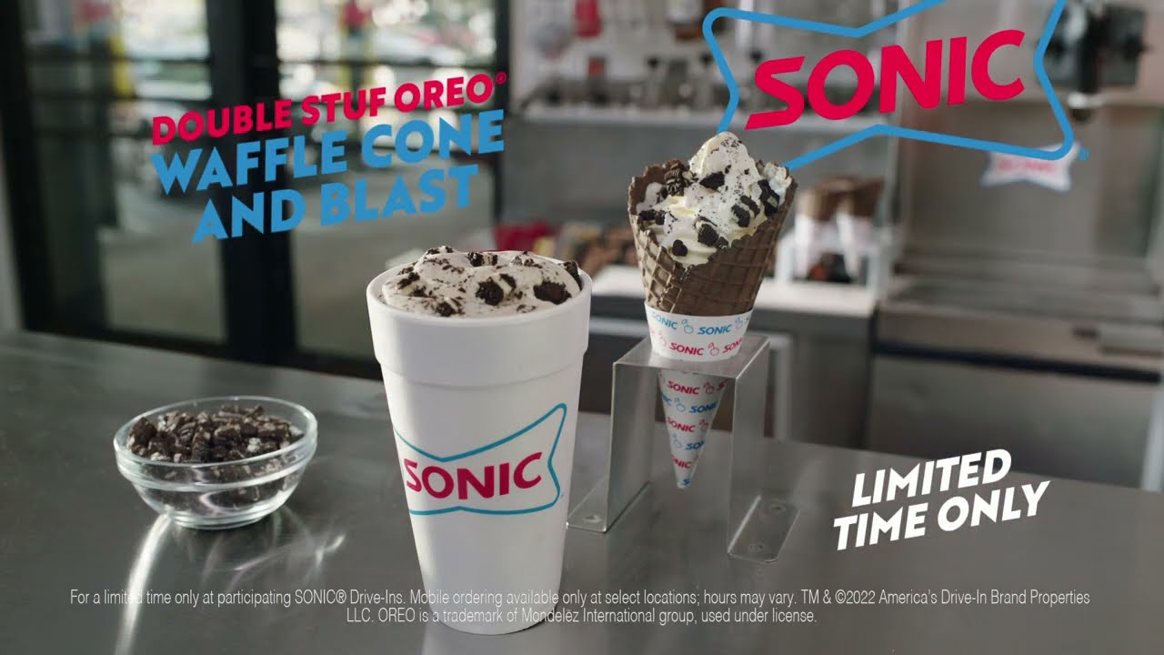 Sonic Double Stuf OREO Waffle Cone and Blast - Say hello to the Sonic Double Stuf OREO Waffle Cone and Blast. For a limited time, only at Sonic.