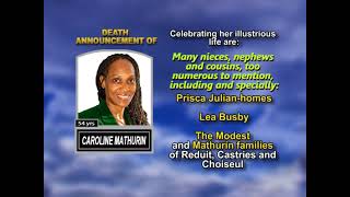 Caroline Mathurin ~ Long Obituary