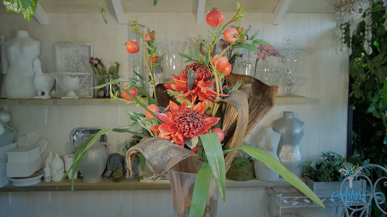 Waratah Protea and Flax Arrangement Floristry Tutorial