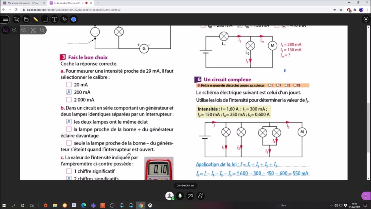 Correction Fiche exercices Intensité du courant électrique et sa mesure
