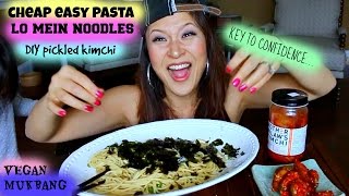 LO MEIN PASTA & DILL PICKLED KIMCHI • Mukbang & Recipe