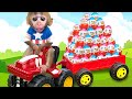 Baby monkey chu chu go shopping toy rainbow eggs and eats candy with puppies