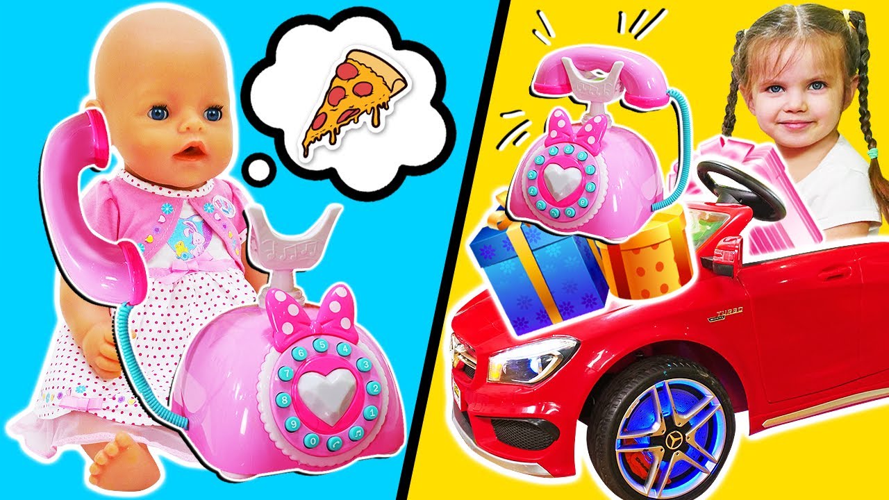 Cooking food for baby born doll & Kids playing with toys. Pretend play