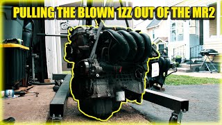 REMOVING THE BLOWN 1ZZ SO WE CAN SWAP IT WITH THIS...