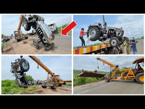 Eicher Tractor से भरा हुआ ट्रक पलट गया Escort Hydra से उठाया