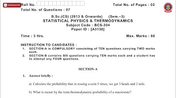 BSC CS 3RD SEM STATISTICAL PHYSICS AND THERMODYNAMICS A DEC 2018 | PTU