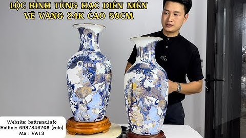 LỘC BÌNH TÙNG HẠC DIÊN NIÊN VẼ VÀNG 24K CAO 50cm/ GỐM SỨ BÁT TRÀNG/ 0987846706
