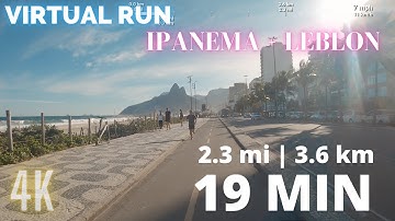 Virtual Treadmill FAST RUN 19 Minutes | 2.3mi (3.6km) | Windy Day Ipanema to Leblon | RUN in 4K