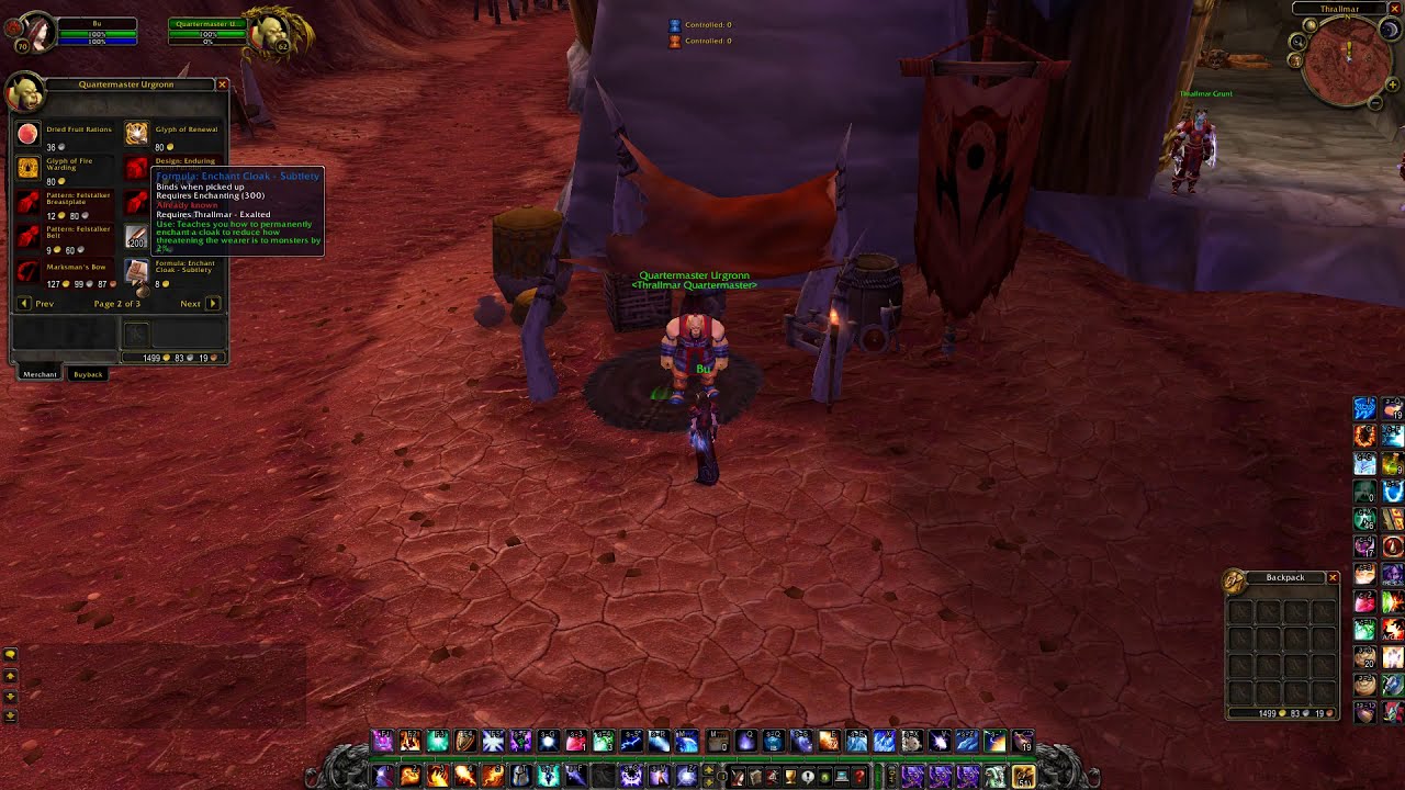 Formula Enchant Cloak Subtlety (Horde) From where to get, WoW TBC