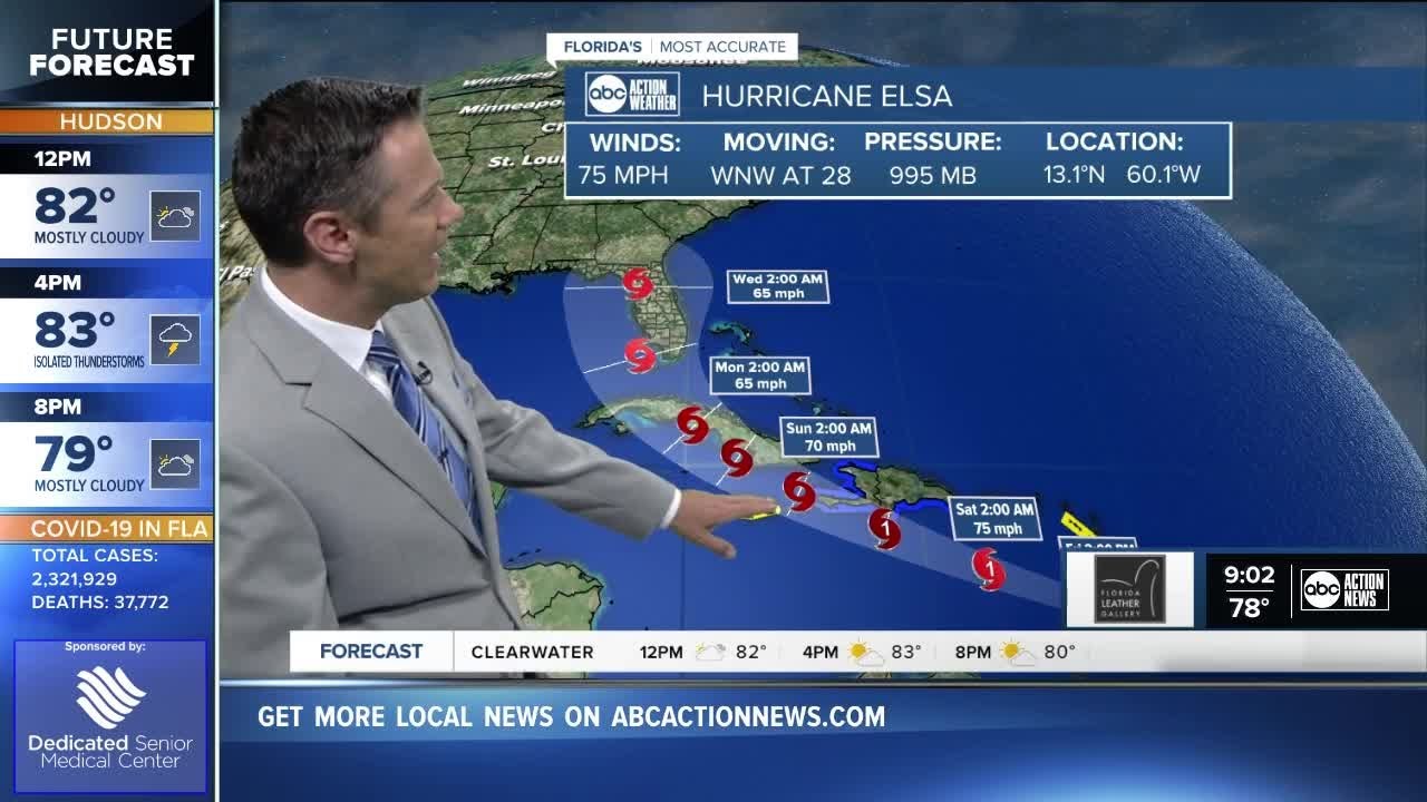 Elsa strengthens into a hurricane, the season's first, and could near ...