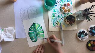 Monstera Leaf in Watercolours - Process Video