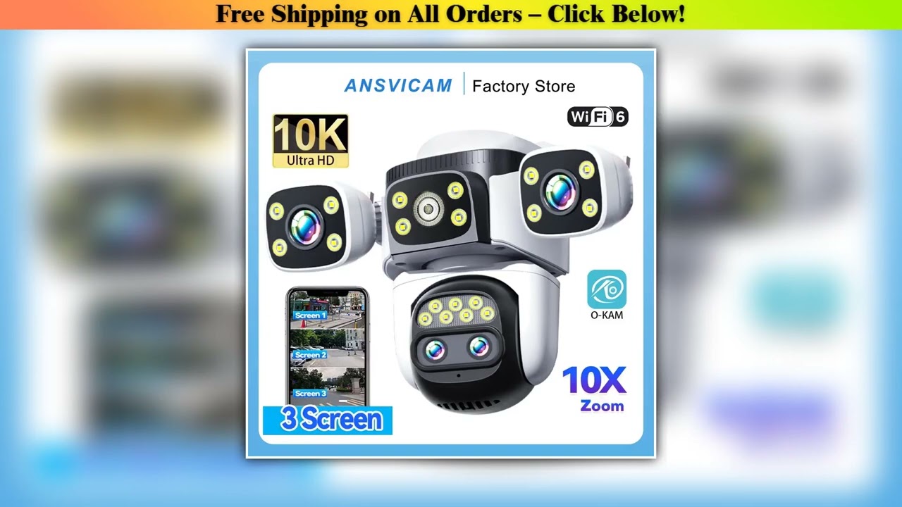 ANSVICAM 20MP 10K WiFi Security Camera 10X Zoom 3-Lenses 720 PTZ Auto-Tracking