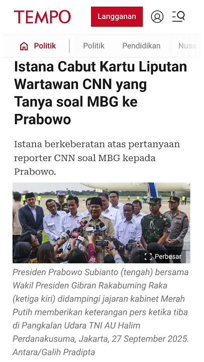 Istana Cabut Kartu Liputan Wartawan CNN yang Tanya soal MBG ke Prabowo.