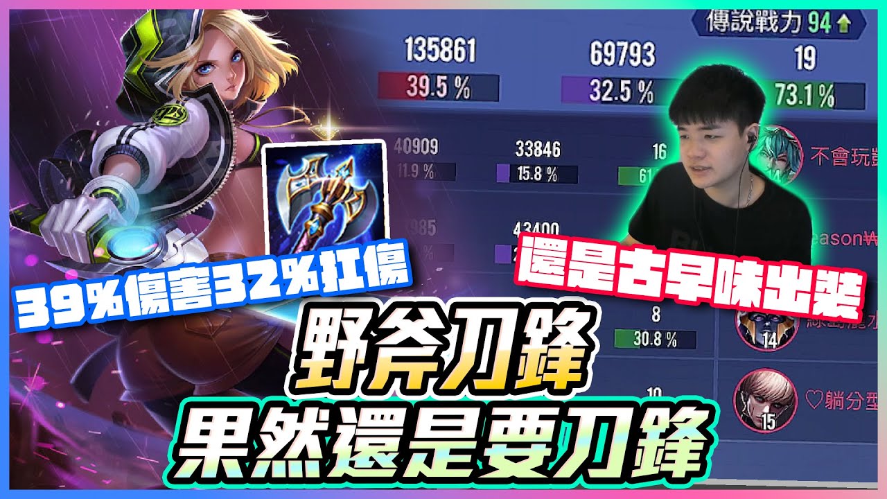 野斧刀鋒｜超強？！39%高額傷害 32%高扛傷！果然還是要刀鋒。而且還是古早味出裝【添財】｜傳說對決