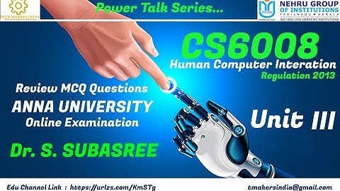 CS6008 | MCQs | Unit III | Human Computer Interaction| Anna University | Dr. S. Subasree