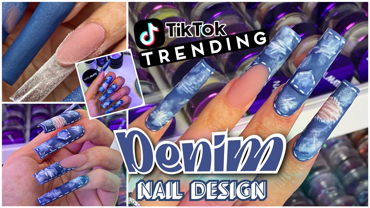 👖 Ripped Jeans Denim Nails | TRENDING Nail Art | Acrylic Nails