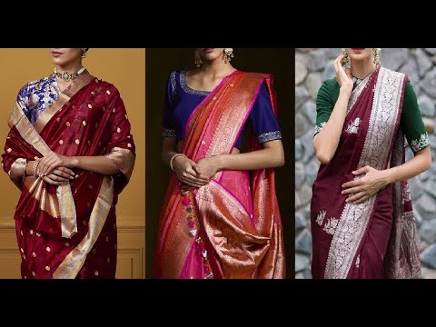 Latest contrast blouse color ideas on maroon and orange color sarees ...