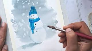 Easy watercolor Christmas card painting tutorial for beginners